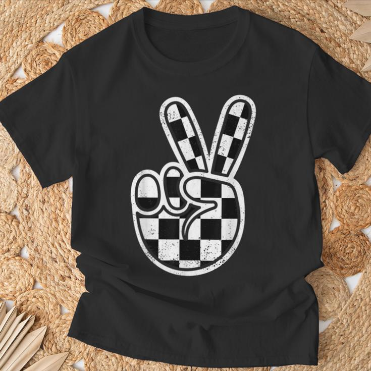 Checkered Peace Sign 60S 70S 80S Race Car Gamer Boys Toddler T-Shirt Gifts for Old Men