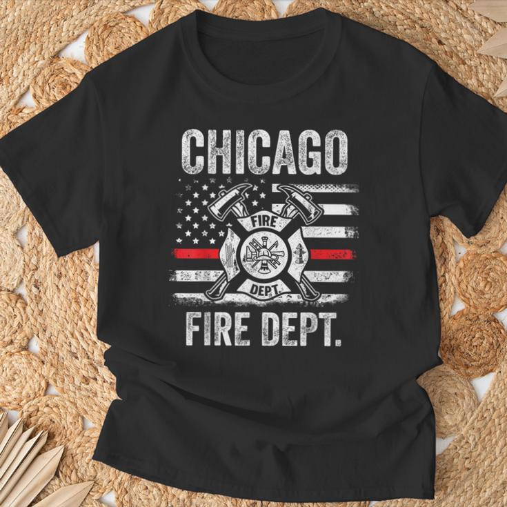 Chicago Illinois Fire Department Thin Red Line Fireman T-Shirt Gifts for Old Men