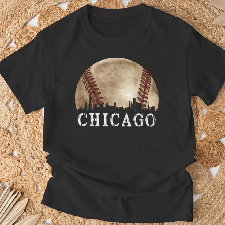 Chicago Skyline City Vintage Baseball Lover T-Shirt Gifts for Old Men