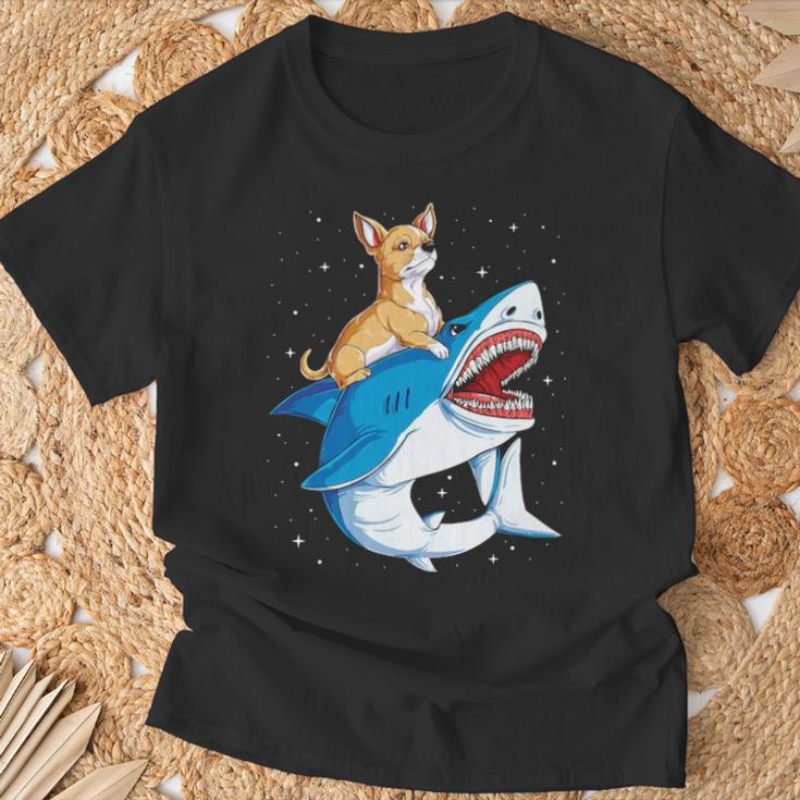 Chihuahua Riding Shark Jawsome Dog Lover Space Galaxy T-Shirt Gifts for Old Men