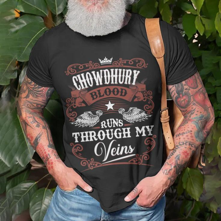 Chowdhury Blood Runs Through My Veins Vintage Family Name T-Shirt Gifts for Old Men