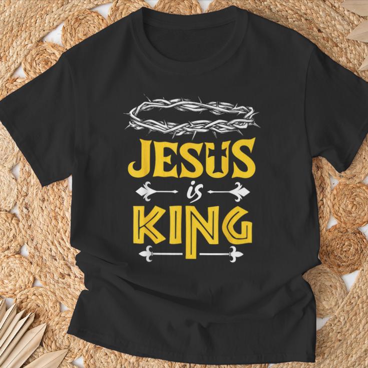 Christliches T-Shirt Jesus is King mit Dornenkrone Design, Glaubensbekenntnis Tee Geschenke für alte Männer