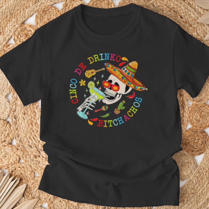 Cinco De Drinko Bitchachos Fun Skull Skeleton Cinco De Mayo T-Shirt Gifts for Old Men