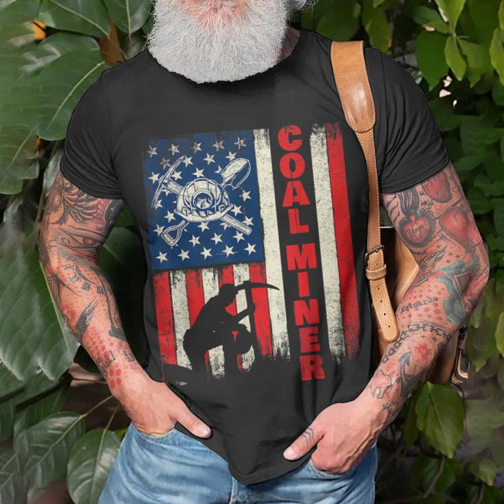Coal Miner Patriotic Usa Flag Pitman Underground Mining T-Shirt Gifts for Old Men