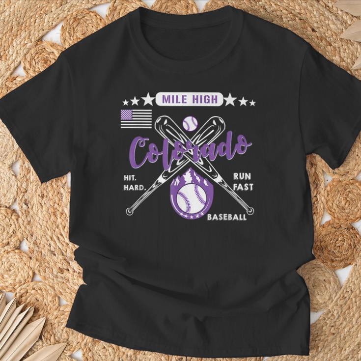 Colorado Baseball Rocky Mountain Skyline Baseball Vintage T-Shirt Gifts for Old Men