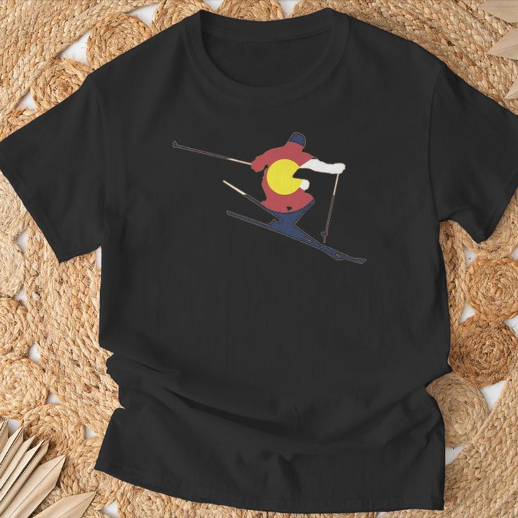 Colorado Flag Skier T-Shirt Gifts for Old Men