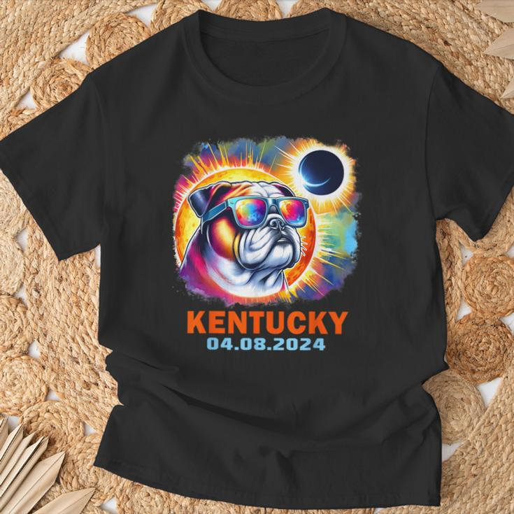 Colorful Bulldog Total Solar Eclipse 2024 Kentucky T-Shirt Gifts for Old Men