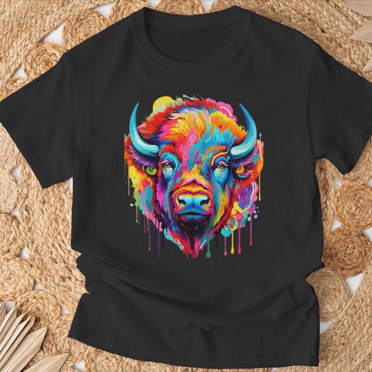 Cooles Bison-Kopf- Mit Hellen Farben T-Shirt Geschenke für alte Männer