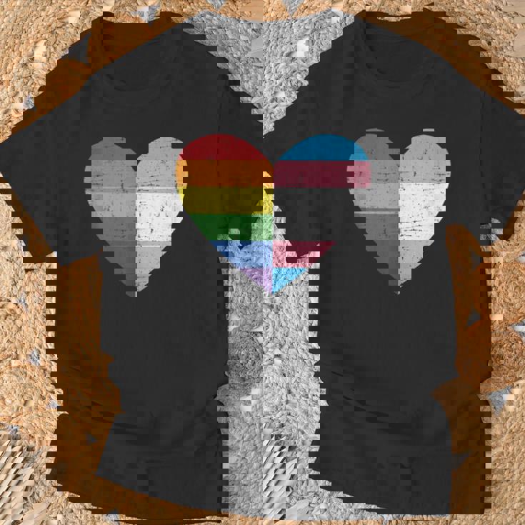 Corazón Con Arco Iris Y Bandera Transgénero Sin Mangas Camiseta unisex Regalos para ancianos