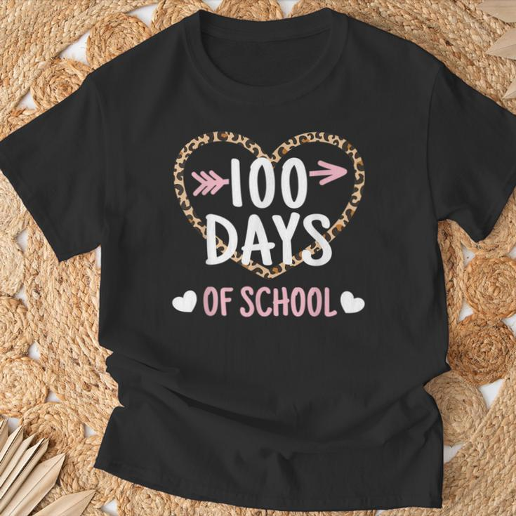 Cute 100Th Day Of School 100 Days Leopard Heart Boys Girls T-Shirt Gifts for Old Men