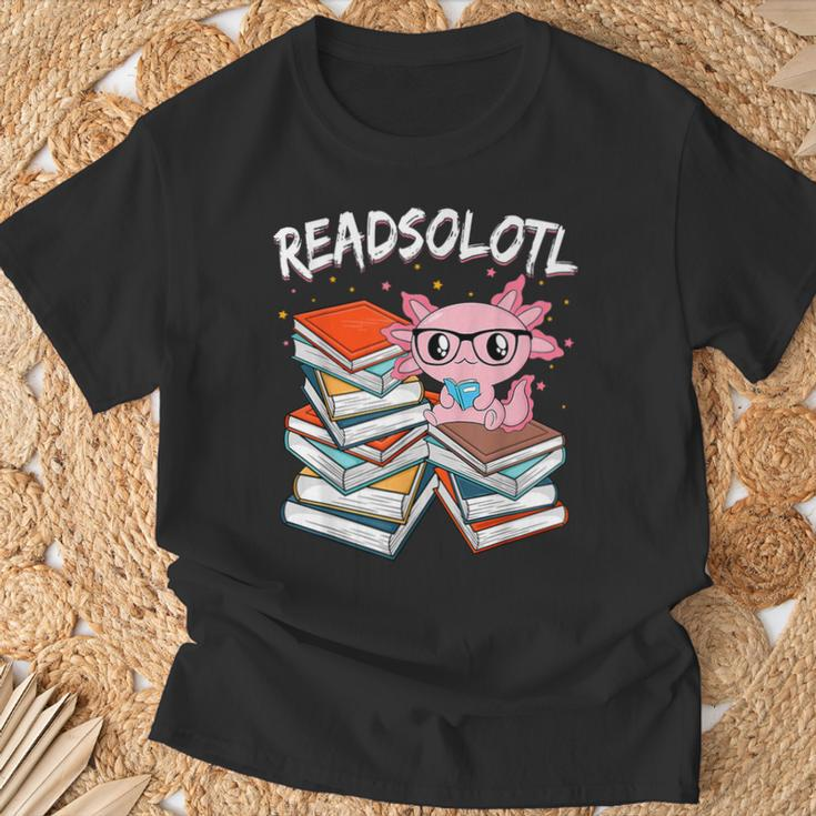 Cute Axolotl Read Book Readsolotl Axolotl Reading Books T-Shirt Gifts for Old Men