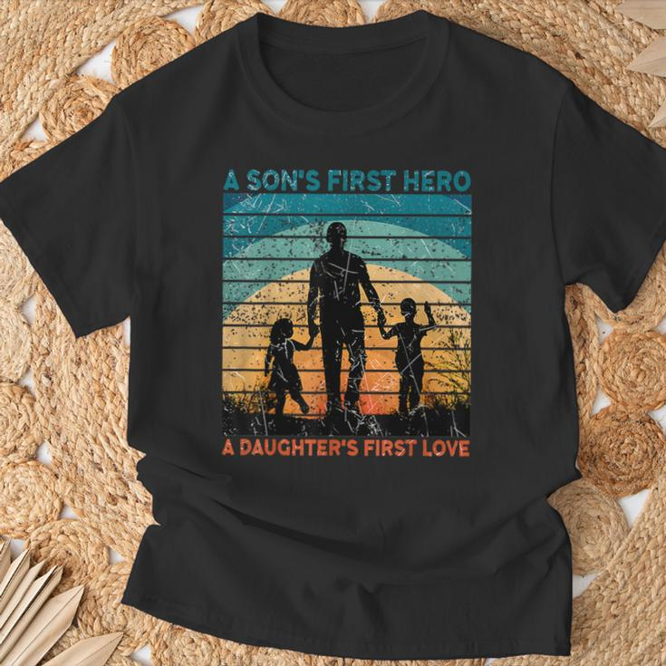 Dad Son's First Hero Daughter Love For Fathers Day T-Shirt Gifts for Old Men