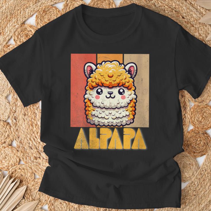 Damen Alpapaatertag Papa Alpaka Retrointageatertag Lustiger Mit-Ausschnitt T-Shirt Geschenke für alte Männer