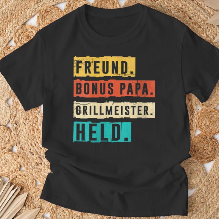 Damen Grillmeister Grillen Bonus Papa Mit-Ausschnitt T-Shirt Geschenke für alte Männer