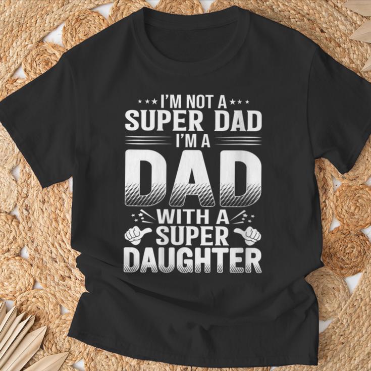 Damen Kein Super Papa Ich Bin Papa Mit Einer Supertochteraterkind Mit-Ausschnitt T-Shirt Geschenke für alte Männer