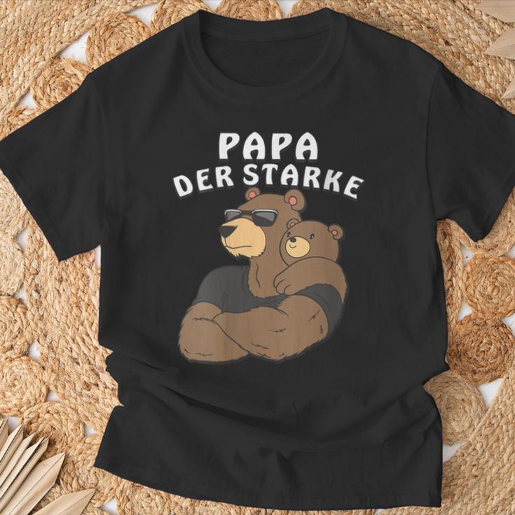 Damen Papa Der Starkeater Familie Bär Papabear Papa Mit-Ausschnitt T-Shirt Geschenke für alte Männer