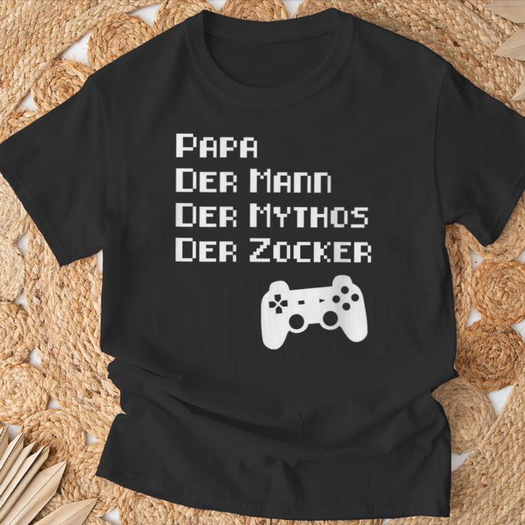 Damen Papa Zockerater Gamer Geburtstag Spruch Lustig Geschenk Mit-Ausschnitt T-Shirt Geschenke für alte Männer