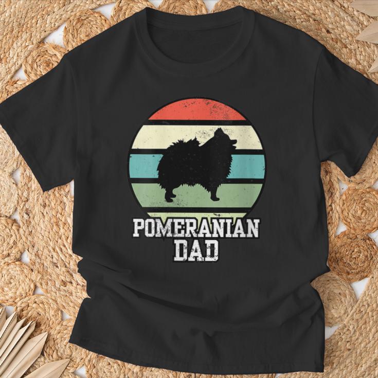 Damen Zwergspitz Papa I Retro Zwergspitz Mit-Ausschnitt T-Shirt Geschenke für alte Männer