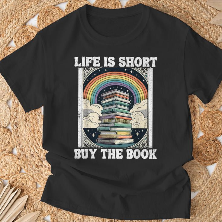 Das Leben Ist Kurz Aber Das Buch Bücher Lesen T-Shirt Geschenke für alte Männer