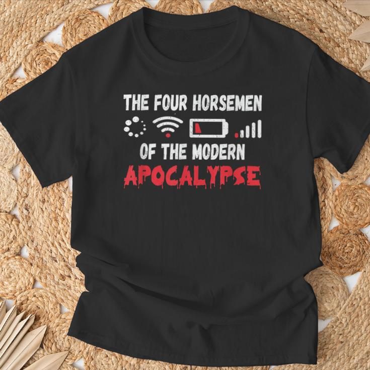 Die Vier Modernen Apokalyptischen Reiter T-Shirt, Schwarz, Spaßmotiv Geschenke für alte Männer