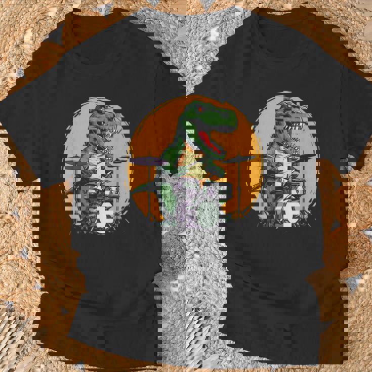 Dinosaurier Schlagzeuger T-Shirt, Lustiges T-Rex Musik Motiv Geschenke für alte Männer