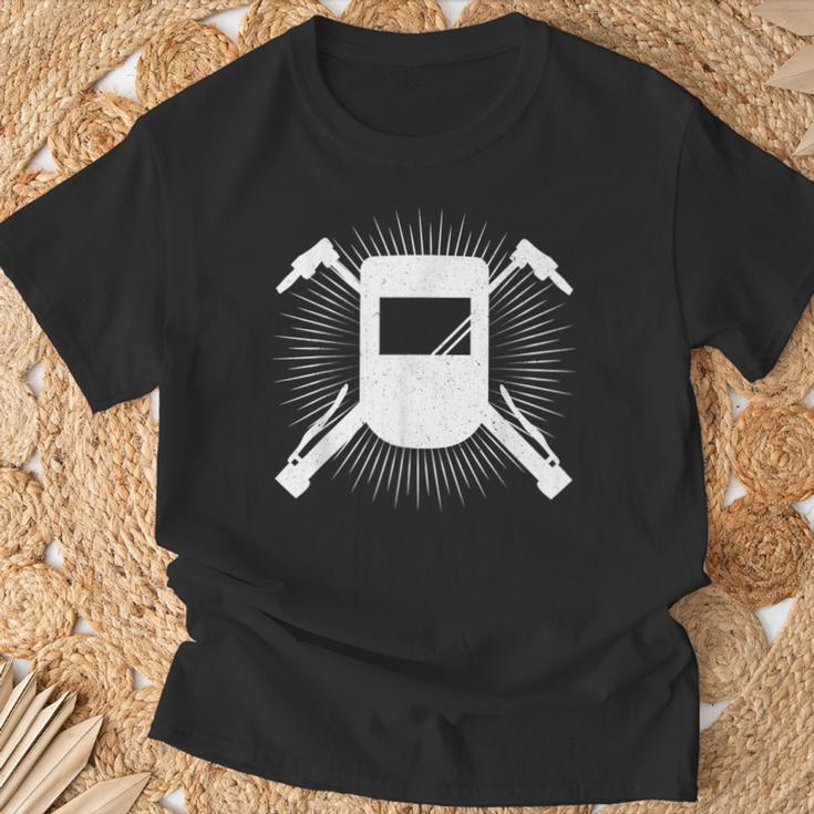 Distressed Welder Mask Graphic T-Shirt Gifts for Old Men