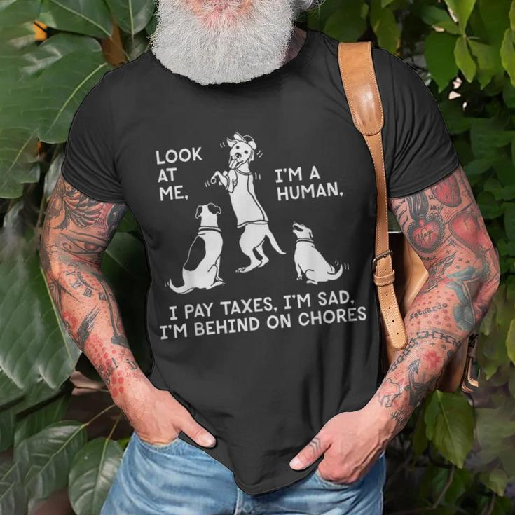 Dog Mocks Humans Look At Me I'm A Human T-Shirt Gifts for Old Men