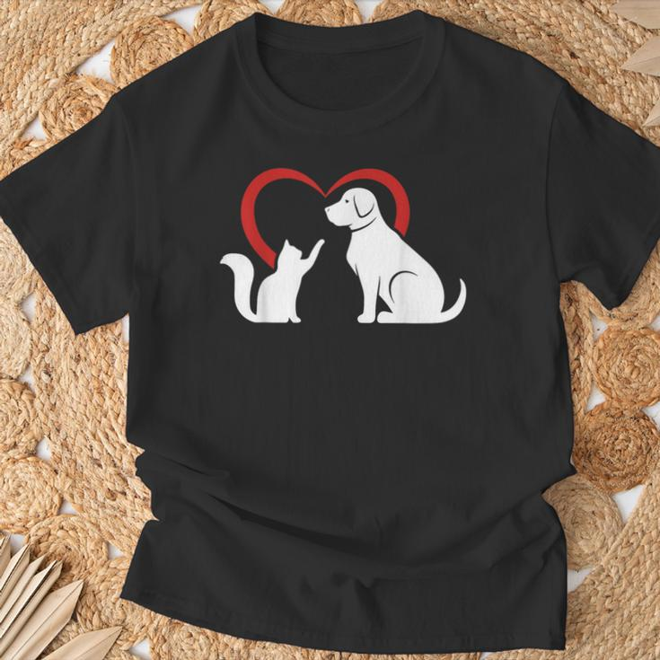 Dog Puppy And Baby Cat Heart Animal Dog & Cat T-Shirt Gifts for Old Men