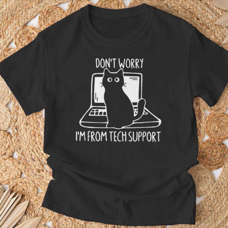 Don't Worry I'm From Tech Support Cat On Computer T-Shirt Gifts for Old Men