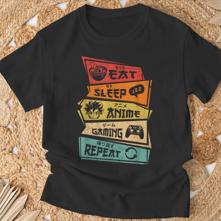 Eat Sleep Anime Gaming Repeat Anime Lover Gamer Fan T-Shirt Gifts for Old Men