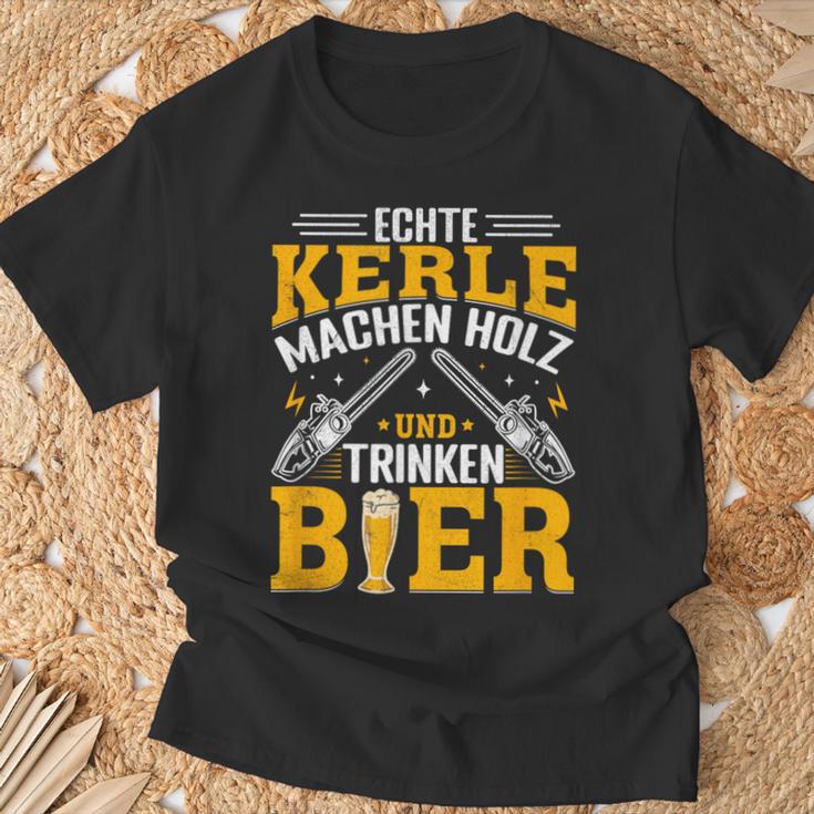 Echte Kerle Machen Holz Und Trinken Bier T-Shirt Geschenke für alte Männer