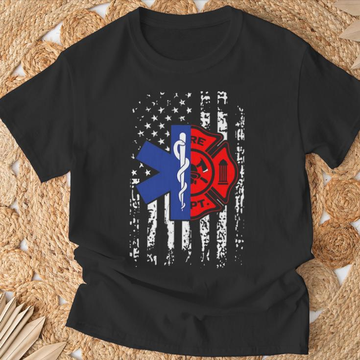 Emt Firefighter Firefighter Emt American Flag T-Shirt Gifts for Old Men
