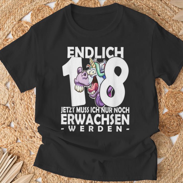 Endlich 18 Einhorn T-Shirt - Humorvoller Aufdruck zum Erwachsenwerden Geschenke für alte Männer