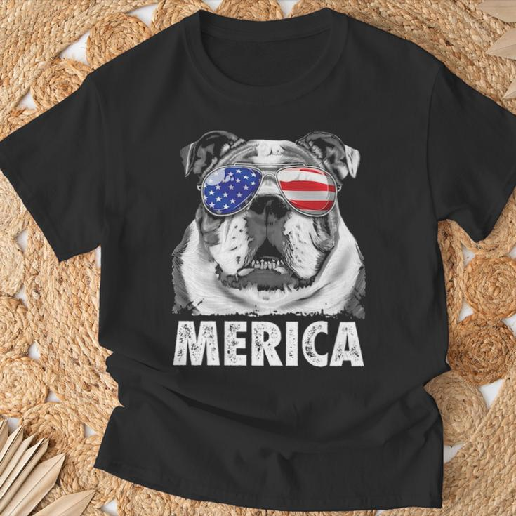 English Bulldog 4Th Of July Merica Usa Flag Retro T-Shirt Gifts for Old Men