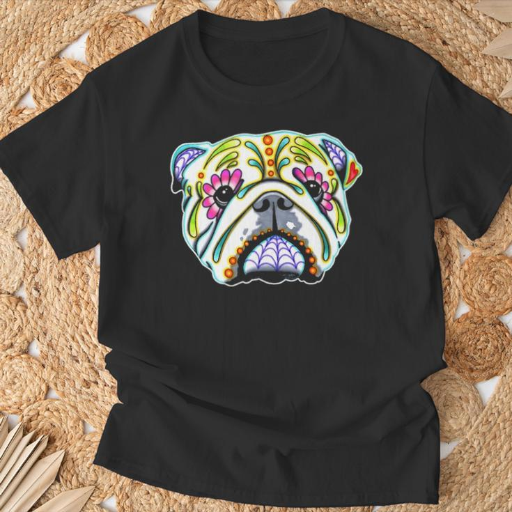 English Bulldog Day Of The Dead Sugar Skull Dog T-Shirt Gifts for Old Men