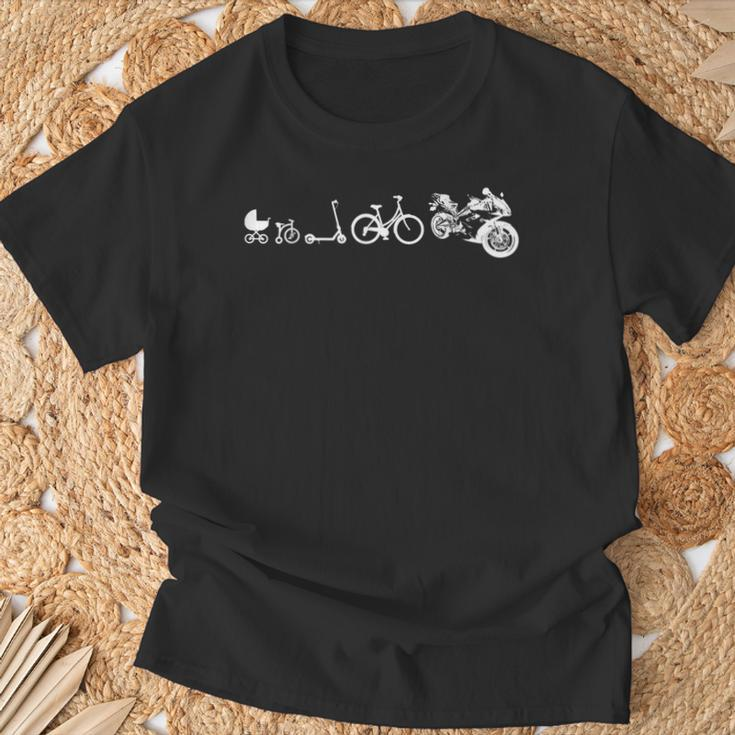 Evolution des Bikers Schwarzes T-Shirt, Motorrad und Fahrrad Design Geschenke für alte Männer