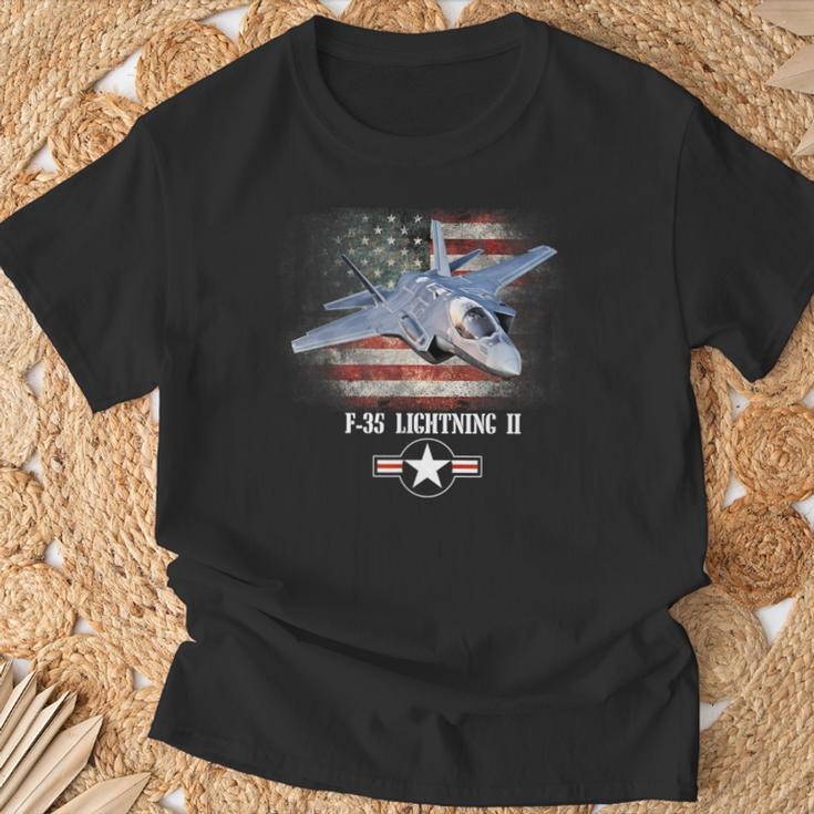 F-35 Lightning 2 Us Flag Proud Air Force Military Veteran T-Shirt Gifts for Old Men