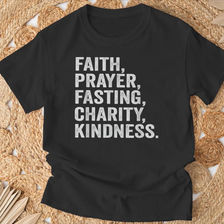 Faith Prayer Fasting Charity Kindness Muslim Fasting Ramadan T-Shirt Gifts for Old Men