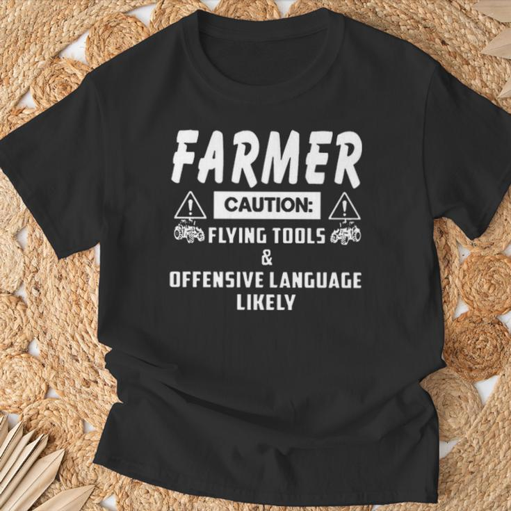 Farmer Caution Flying Tools And Offensive Language T-Shirt Gifts for Old Men