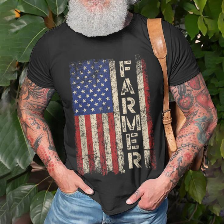 Farmer Tractors Usa American Flag Patriotic Farming Men T-Shirt Gifts for Old Men