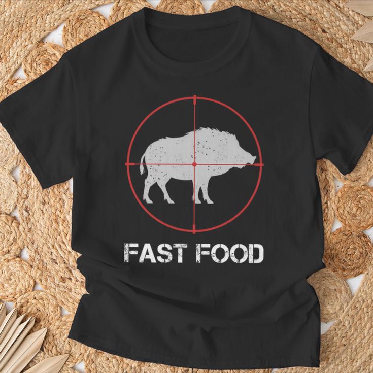 Fast Food Wildschweinjagd Lustige Tierwelt Jäger Papa T-Shirt Geschenke für alte Männer