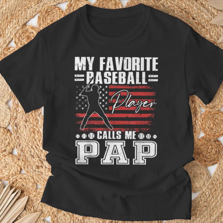 My Favorite Baseball Player Calls Me Pap American Flag T-Shirt Gifts for Old Men