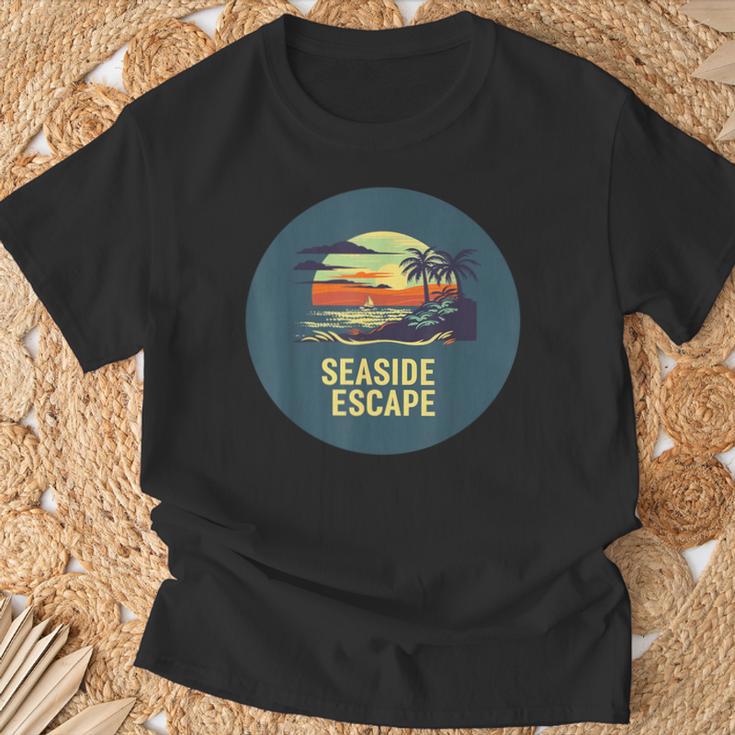 Flucht Am Meer Mit Palmen Und Sonnenuntergang Für Sommerfans T-Shirt Geschenke für alte Männer