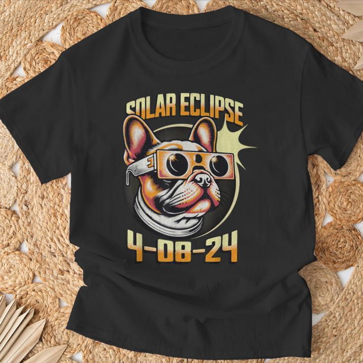 French Bulldog Wearing Solar Eclipse Glasses 2024 T-Shirt Gifts for Old Men