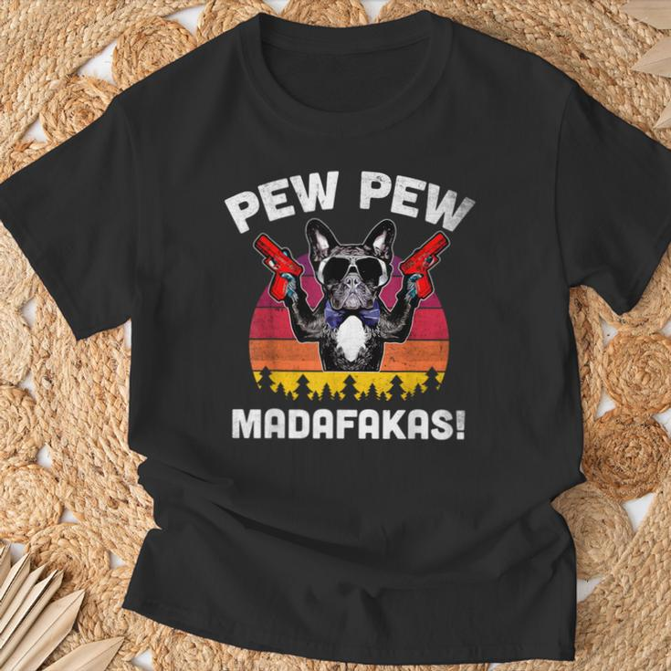 Frenchie Pew Pew Madafakas Vintage French Bulldog Church T-Shirt Geschenke für alte Männer