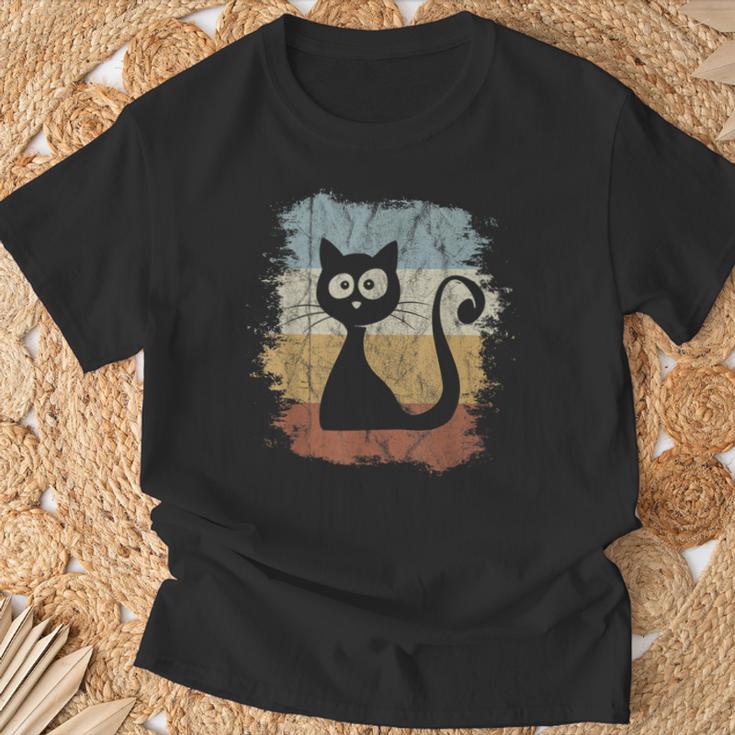 Funky Vintage Retro Cat Silhouette Black T-Shirt Geschenke für alte Männer