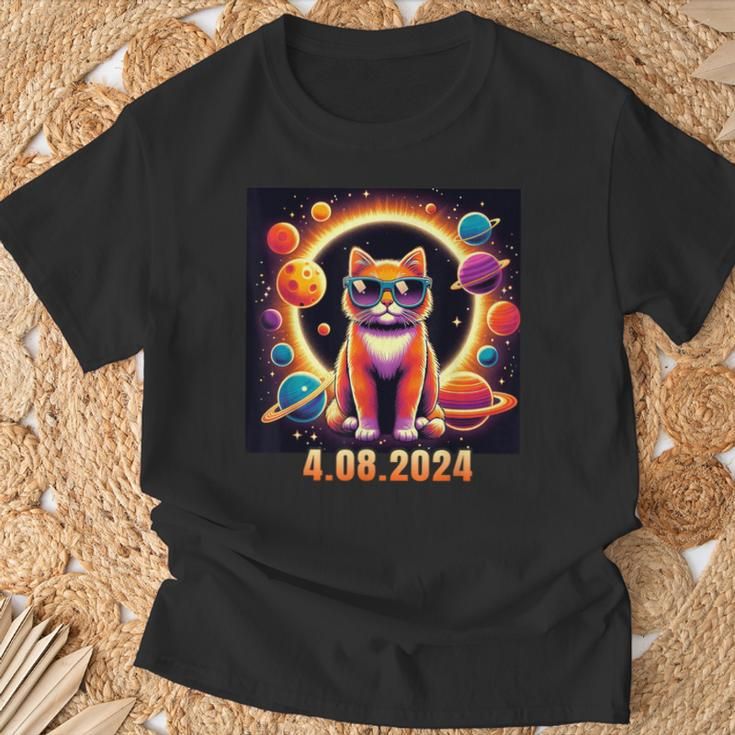 Cat With Glasses Solar Eclipse T-Shirt Gifts for Old Men