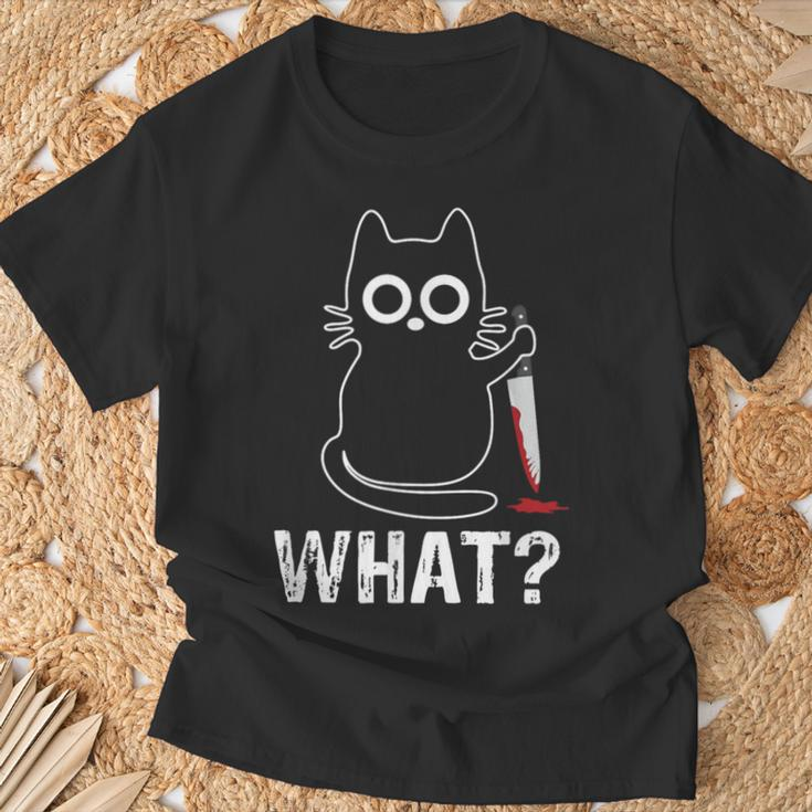 What Cat With Knife Graphic T-Shirt Gifts for Old Men