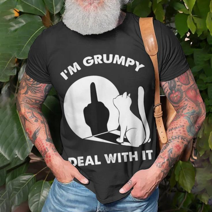 Cat Cat Shadow I'm Grumpy Deal With It T-Shirt Gifts for Old Men