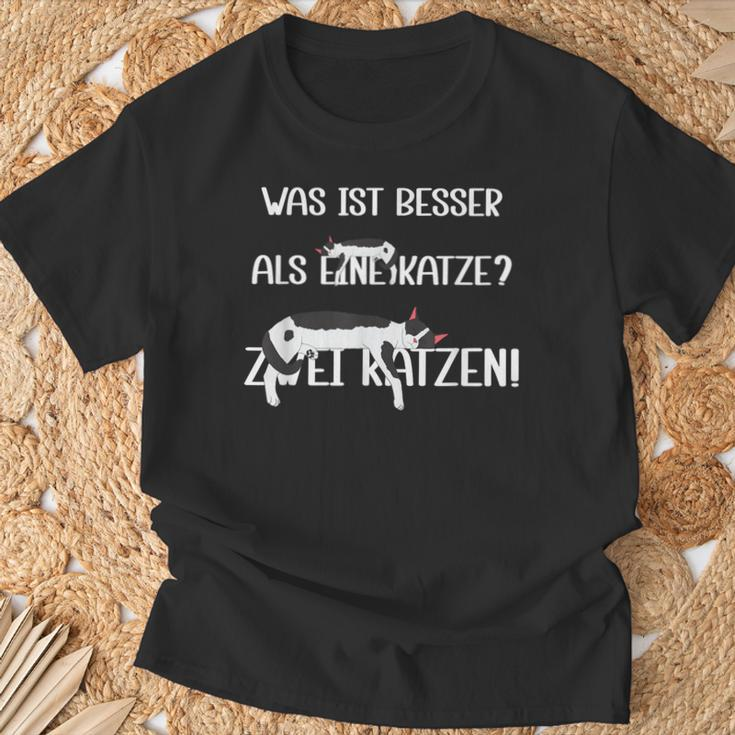 Was Ist Besser Als Eine Katze Zwei Katzen German T-Shirt Geschenke für alte Männer